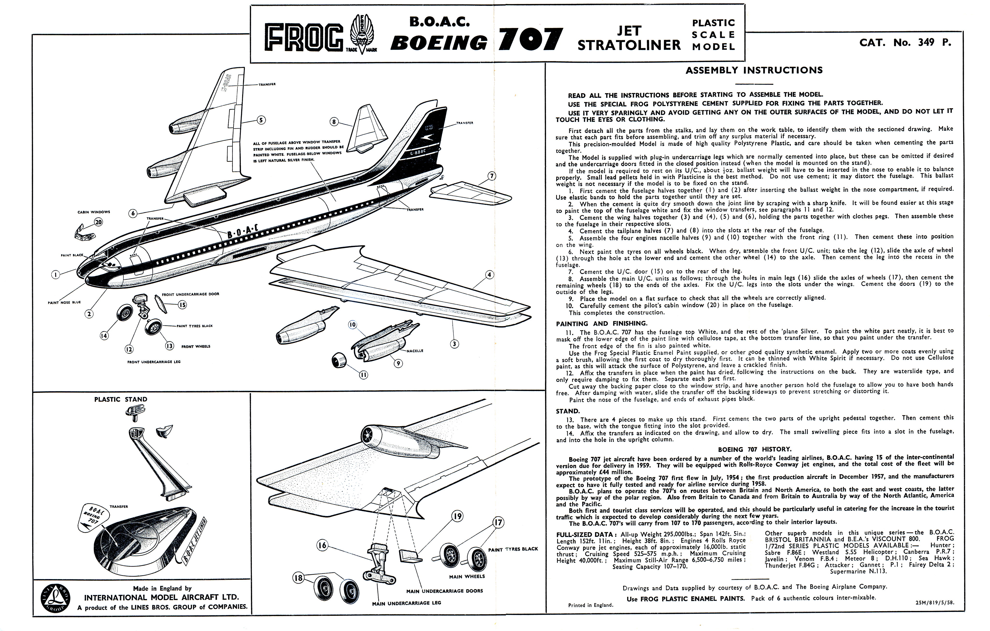 Инструкция по сборке FROG 349P Boeing 707 Jet Airliner BOAC